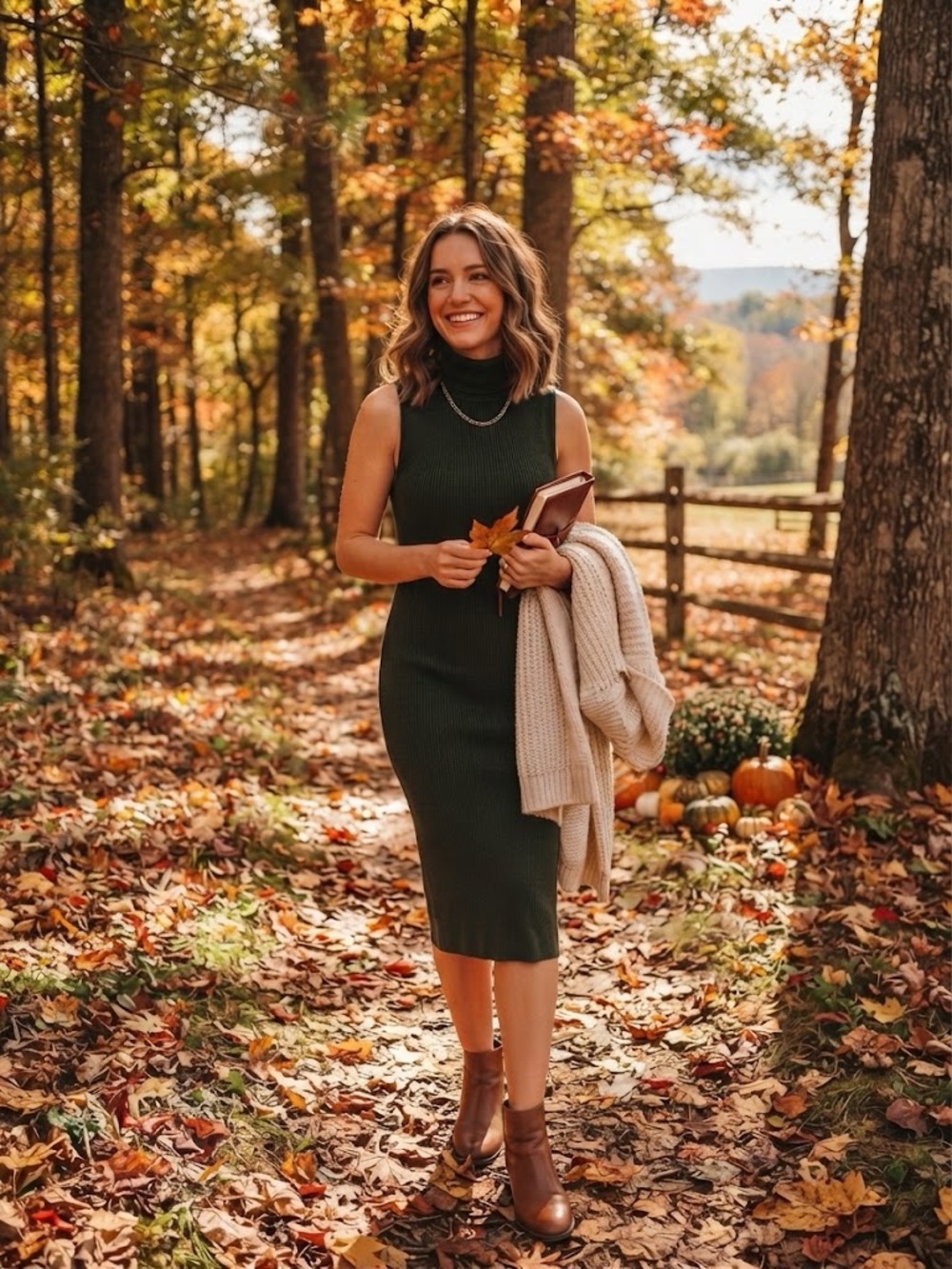 Sleeveless Ribbed Midi Dress in Dark Green